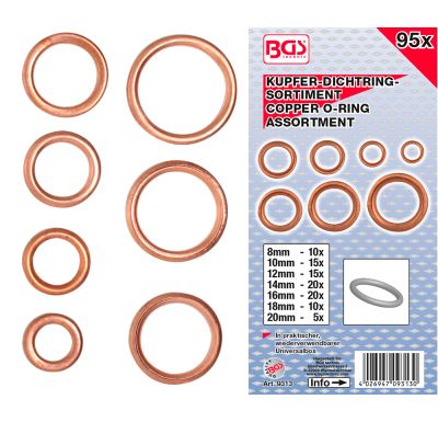 BGS O-kroužky,  Copper, O 6 - 20 mm, 95 kusů