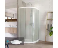 LIMA Sprchový kout, čtvrtkruh, 90x90x190 cm, R 550, bílý ALU, sklo Point, vanička litý mramor