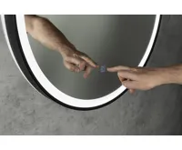 AQUALINE STAGO kulaté zrcadlo s LED osvětlením ø 60cm, kožený pásek, dotykový senzor, stmívatelné, černá mat (7)