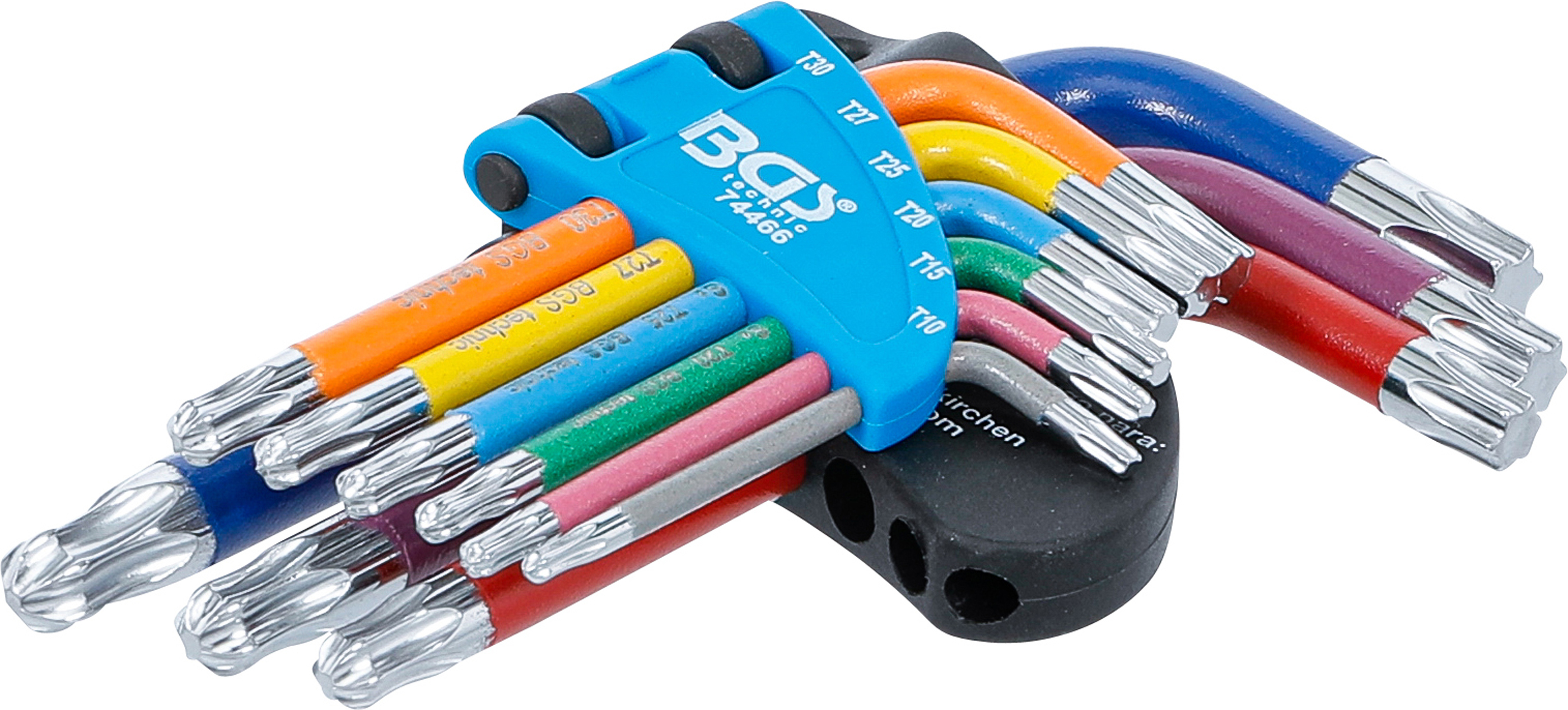 Bgs sada zahnutých klíčů,  vícebarevné,  krátké,  t-profil (pro torx) s kulovou hlavou t10-t50