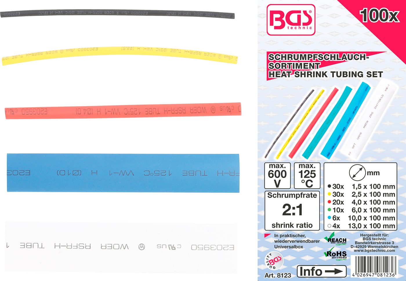 BGS Bužírka smršťovací barevná, sortiment 100 ks