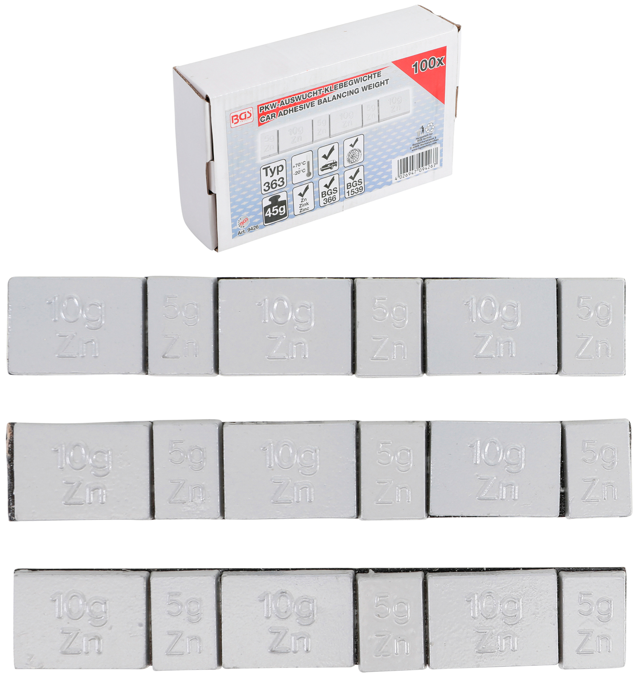 Bgs ávaží samolepící,  typ 363, 45 g, 100dílná sada