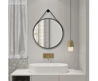 AQUALINE STAGO kulaté zrcadlo ø 60cm, kožený pásek, černá mat (3)