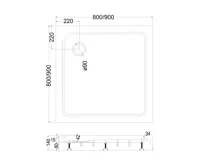 Čtvercová sprchová vanička, 80x80x14 cm, SMC, bílá, včetně nožiček a sifonu (1)