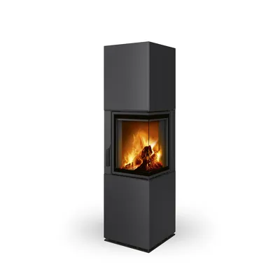 ROMOTOP Rohový designový krb s děleným sklem  HARMONY R HA Plech, levé
