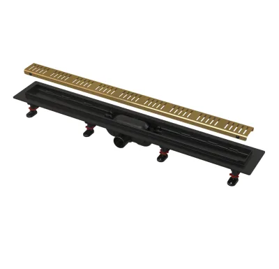 ALCAPLAST Sprchový liniový žlab plastový, s okrajem a perforovaným roštem, mosaz, délka 850 mm APZ10BLACK-850BRASS