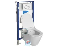 Závěsné WC AVVA CLEANWASH , integr. baterie a bidet. sprška s podomítkovou nádržkou a tlačítkem Schwab, bílá