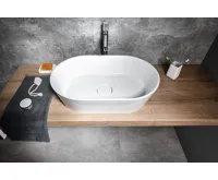 SAPHO GERANO umyvadlo na desku, litý mramor, 60x38cm, kryt výpusti, bílá (3)