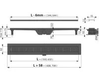 ALCAPLAST Sprchový liniový žlab plastový, s okrajem a perforovaným roštem, černá-mat, délka 650 mm APZ10BLACK-650M (1)