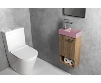 SAPHO PICCOLINO betonové umývátko 30,8x17cm, baterie vlevo, růžová mat (5)