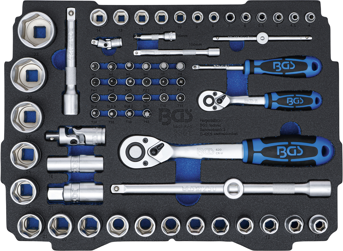 BGS Pěnová vložka pro BGS BOXSYS1 & 2: Sada nástrčných klíčů, 6,3 mm (1/4") / 12,5 mm (1/2")