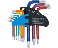 BGS Sada zahnutých klíčů,  vícebarevné,  krátké,  T-profil (pro Torx) s otvorem a kulovou hlav (2)