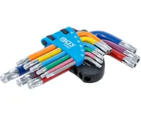 BGS Sada zahnutých klíčů, vícebarevné, krátké, T-profil (pro Torx) s otvorem a kulovou hlav BGS Sada zahnutých klíčů, vícebarevné, krátké, T-profil (pro Torx) s otvorem a kulovou hlav