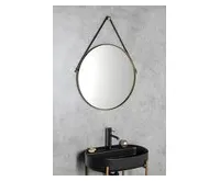 SAPHO ORBITER kulaté zrcadlo s koženým páskem ø 60cm, zlato mat (1)