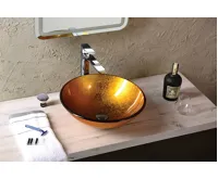 SAPHO AGO skleněné umyvadlo na desku Ø 42cm, zlatá/oranžová (4)