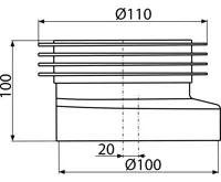 ALCAPLAST WC manžeta k volně stojícímu WC, excentrická 20 mm, 90–110 mm, délka 100 mm, PVC, bílé A990 (1)