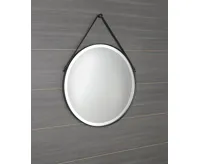 SAPHO ORBITER kulaté zrcadlo s LED osvětlením ø 60cm, kožený pásek, černá mat (4)