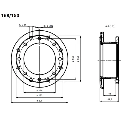Dražice redukční příruba 168/150