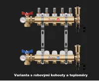 WIGELL Mosazný rozdělovač  5 okruhů, pro podlahového topení  s hlavicemi a průtokoměry (4)