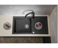 SAPHO Granitový vestavný dřez s odkapem, 97x50cm, černá (8)