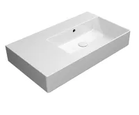 GSI KUBE X keramické umyvadlo 80x47cm, s odkládací plochou vlevo, broušená spodní hrana, bez otvoru, bílá ExtraGlaze