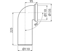 ALCAPLAST Dopojení k volně stojícímu WC, koleno 90°, DN 110, délka 225 mm, PP, bílé A90-90 (1)