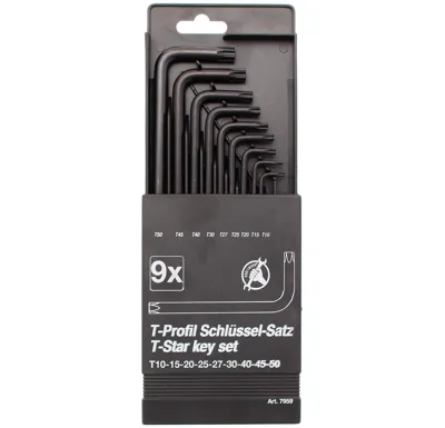 BGS Sada zahnutých klíčů, T-profil (pro Torx), T10 - T50, 9dílná