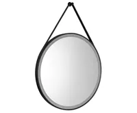 AQUALINE STAGO kulaté zrcadlo s LED osvětlením ø 60cm, kožený pásek, dotykový senzor, stmívatelné, černá mat