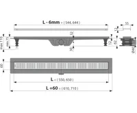 ALCAPLAST Sprchový liniový žlab plastový, s okrajem a perforovaným roštem, délka 650 mm APZ10-650M (1)
