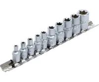 BGS Nástrčné hlavice E-profil, 6,3 mm (1/4") / 10 mm (3/8"), E4 - E16, 10dílná sada na kole (1)