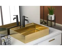 SAPHO AURUM nerezové nástěnné umyvadlo, 55x42cm, včetně výpusti, zlato mat (5)