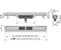 ALCAPLAST Podlahový žlab s okrajem pro perforovaný rošt a s nastavitelným límcem ke stěně, svislý odtok APZ1104-1050 (1)