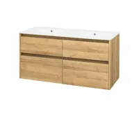 Opto, koupelnová skříňka s keramickým umyvadlem, dub, 4 zásuvky, 1210x580x458 mm