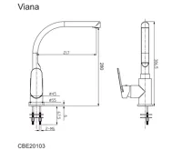 Dřezová stojánková mimoúrovňová baterie, Viana, s ramínkem nad pákou, výška 306 mm, chrom (1)