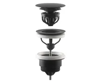 OMP TEA Umyvadlová výpust 5/4“, click-clack, velká zátka, 10-45mm, černá mat (5)