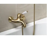 SAPHO KIRKÉ WHITE nástěnná vanová baterie, bílá páčka, bronz (5)