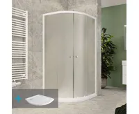 Sprchový set z Kory Lite, čtvrtkruh, 90 cm, bílý ALU, Grape a nízké SMC vaničky Sprchový set z Kory Lite, čtvrtkruh, 90 cm, bílý ALU, Grape a nízké SMC vaničky