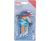 BGS Sada zahnutých klíčů,  vícebarevné,  krátké,  T-profil (pro Torx) s otvorem T10 - T50,  9d (3)