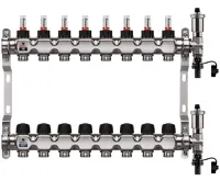WIGELL Nerezový rozdělovač  8 okruhů, pro podlahového topení  s hlavicemi a průtokoměry