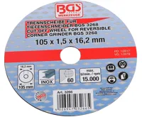 BGS Kotouč řezný pro úhlovou brusku O 105 x 1,5 x 16,2 mm BGS Kotouč řezný pro úhlovou brusku O 105 x 1,5 x 16,2 mm