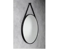 AQUALINE STAGO kulaté zrcadlo ø 60cm, kožený pásek, černá mat (5)
