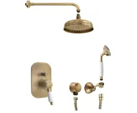 SAPHO KIRKÉ WHITE podomítkový sprchový set s pákovou baterií, 2 výstupy, bílá páčka, bronz