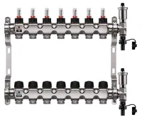 WIGELL Nerezový rozdělovač 7 okruhů, pro podlahového topení s hlavicemi a průtokoměry WIGELL Nerezový rozdělovač 7 okruhů, pro podlahového topení s hlavicemi a průtokoměry