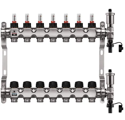 WIGELL Nerezový rozdělovač  7 okruhů, pro podlahového topení  s hlavicemi a průtokoměry