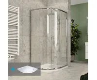 Sprchový set z Kory Lite, čtvrtkruh, 80 cm, chrom ALU, sklo Čiré a vaničky z litého mramoru vč. sif. Sprchový set z Kory Lite, čtvrtkruh, 80 cm, chrom ALU, sklo Čiré a vaničky z litého mramoru vč. sif.