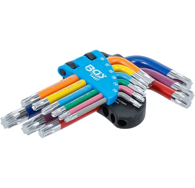 BGS Sada zahnutých klíčů, vícebarevné, krátké, T-profil (pro Torx) T10 - T50, 9dílná