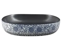 SAPHO PRIORI keramické umyvadlo na desku, 60x40 cm, černá s modrým vzorem (4)