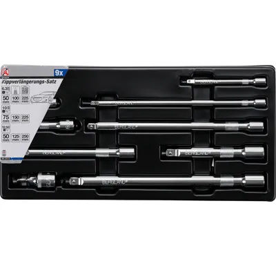 BGS Prodloužení 1/4", 3/8", 1/2", 50 - 250 mm, sada 9 dílů
