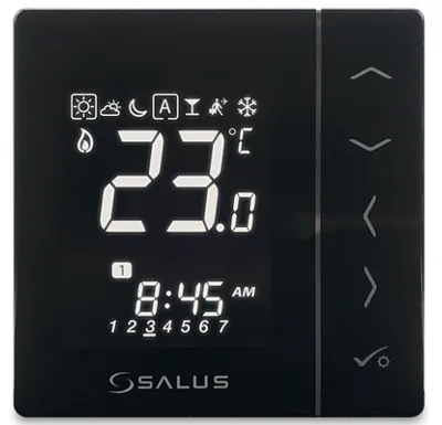 SALUS Týdenní programovatelný termostat 230V - černý VS30B, Drátové