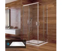 LIMA Sprchový kout, obdélník, 100x80 cm, chrom ALU, sklo Point, vanička litý mramor (5)